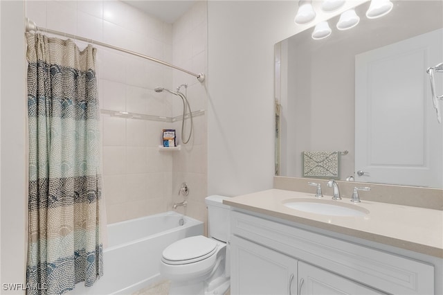 full bathroom with vanity, toilet, and shower / bath combo with shower curtain