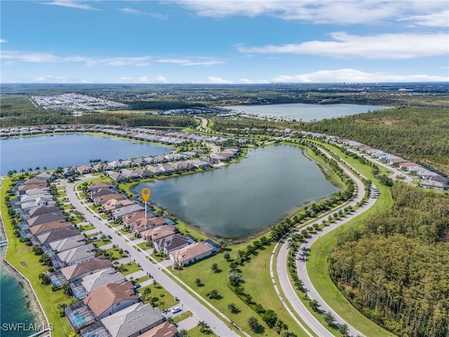 bird's eye view featuring a water view