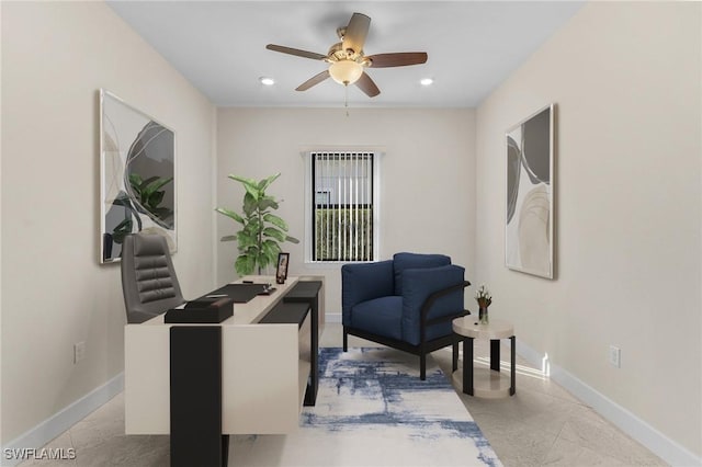 office area featuring ceiling fan