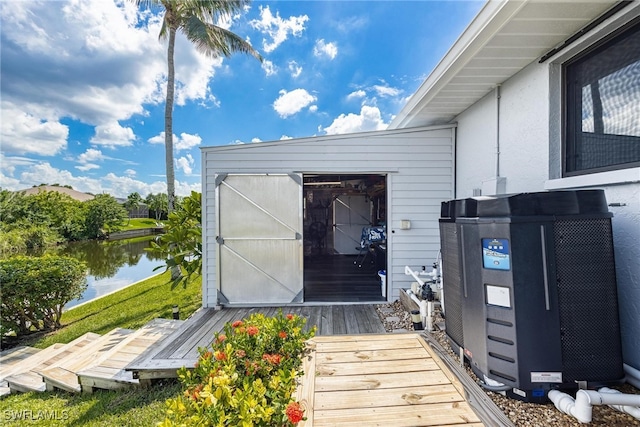 exterior space with a water view