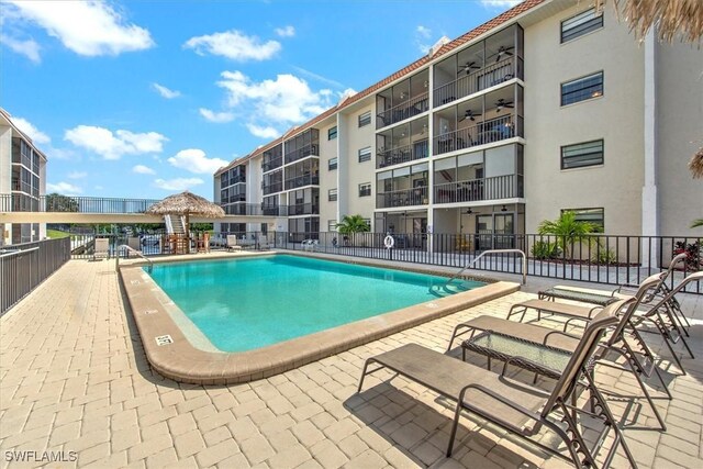 view of swimming pool featuring a patio