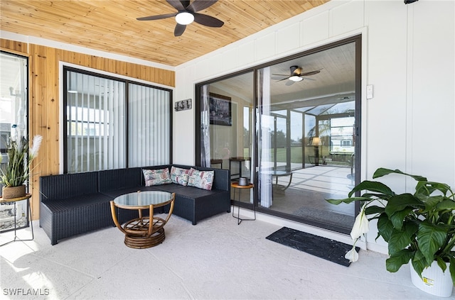 view of patio / terrace with ceiling fan and an outdoor hangout area