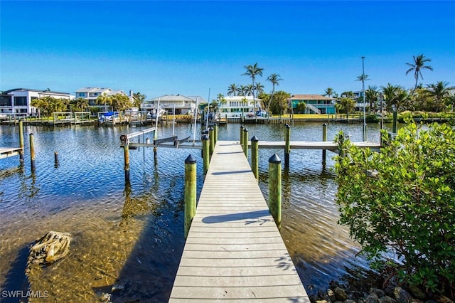 dock area with a water view