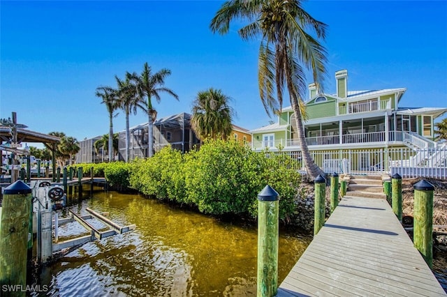 view of dock with a water view