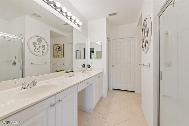 4705 Hawks Nest Way Unit 103, Naples, FL 34114 - full bathroom with visible vents, tile patterned flooring, a stall shower, and a sink