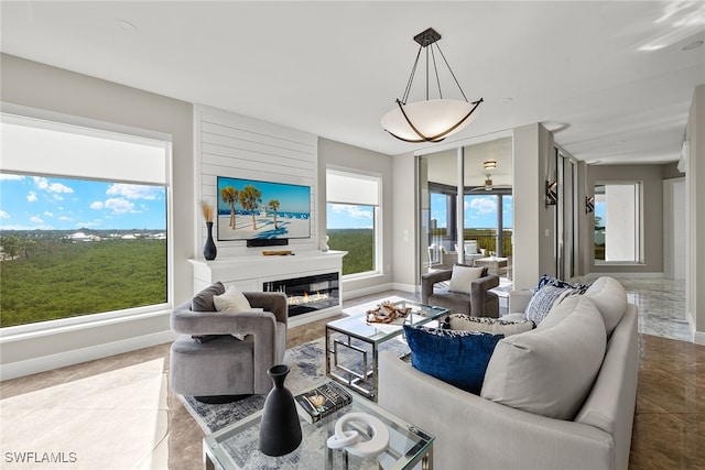 view of tiled living room