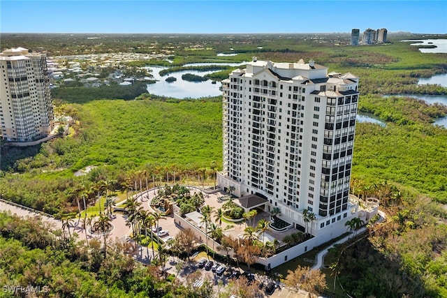 aerial view featuring a water view