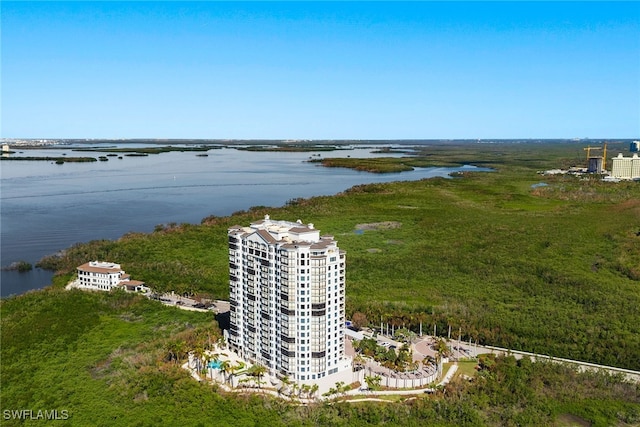 drone / aerial view featuring a water view