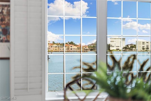 doorway featuring a water view