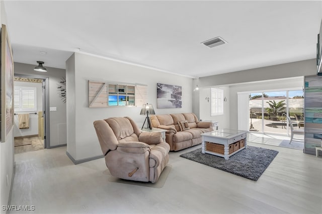 living room with light hardwood / wood-style floors and plenty of natural light