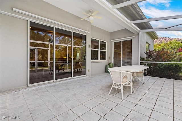 7539 Key Deer Ct, Fort Myers, FL 33966 - unfurnished sunroom featuring a healthy amount of sunlight, ceiling fan, and beamed ceiling
