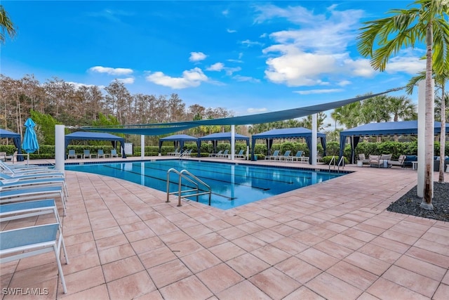 view of pool with a gazebo and a patio area