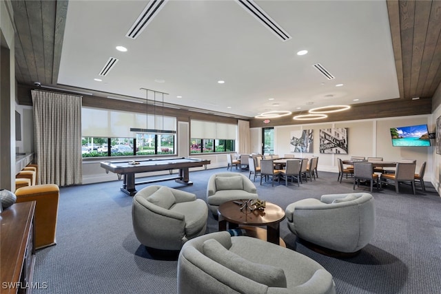 game room with carpet and pool table