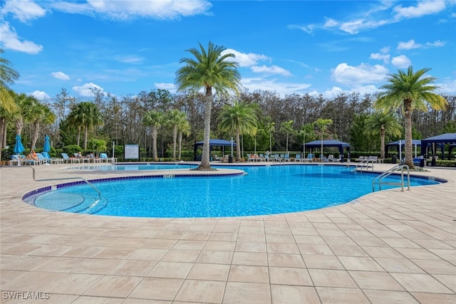 view of swimming pool with a patio area