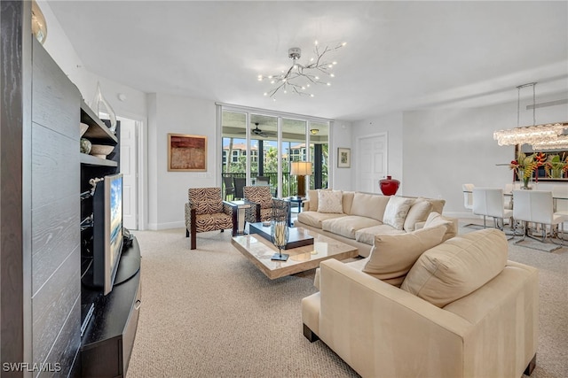 23540 Via Veneto Blvd Unit 202, Estero, FL 34134 - carpeted living room with a notable chandelier and baseboards