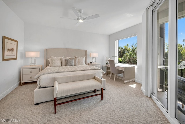 23540 Via Veneto Blvd Unit 202, Estero, FL 34134 - bedroom with access to exterior, ceiling fan, light carpet, and baseboards