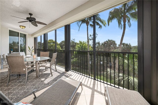 sunroom / solarium with plenty of natural light and ceiling fan