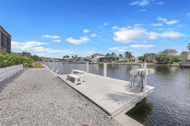 view of dock with a water view