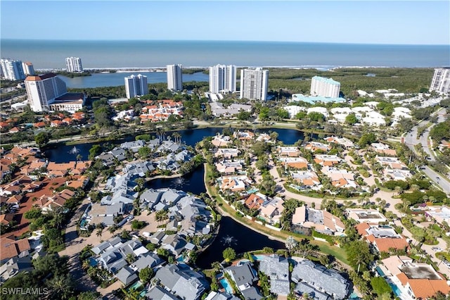 aerial view with a water view