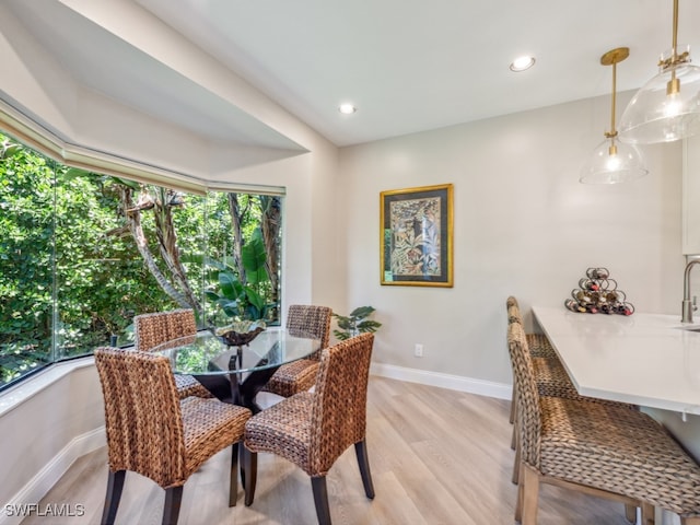 dining room with a healthy amount of sunlight and light hardwood / wood-style floors