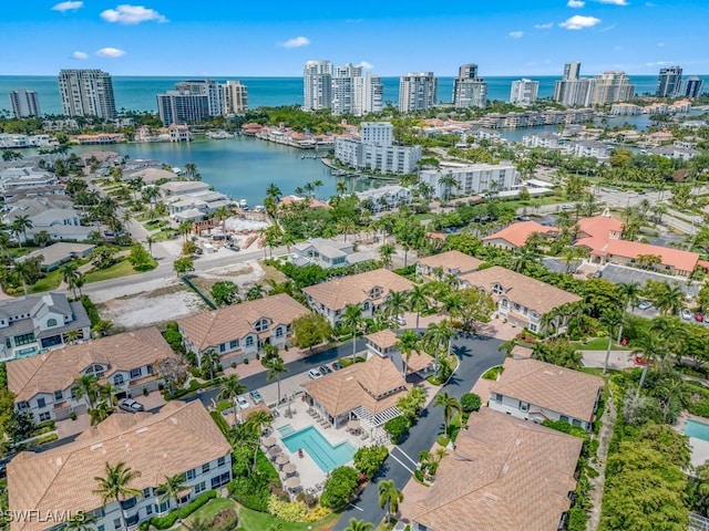 aerial view with a water view