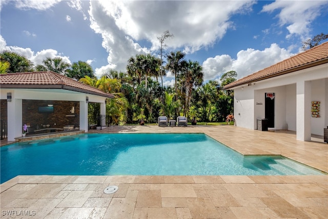 view of pool featuring a gazebo and a patio area