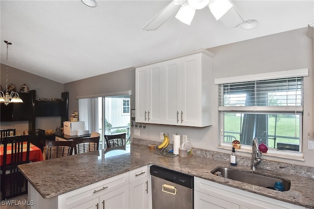 kitchen with white cabinetry, dishwasher, and sink