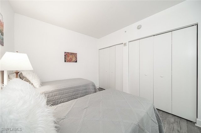 carpeted bedroom featuring two closets