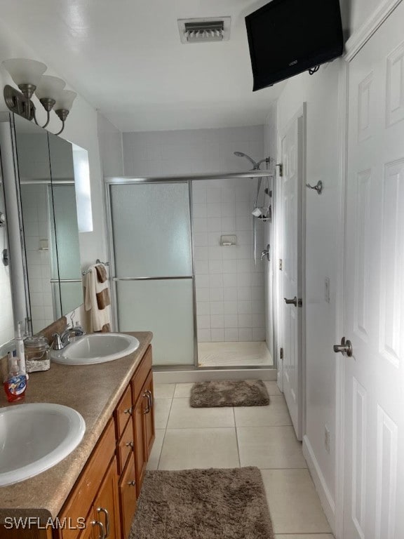 full bathroom featuring a stall shower, visible vents, and a sink