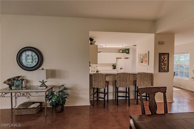 dining space featuring dark wood-type flooring