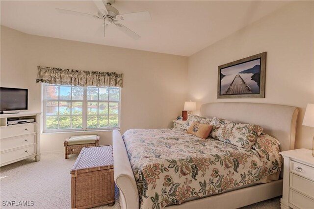 bedroom with carpet floors, baseboards, and ceiling fan