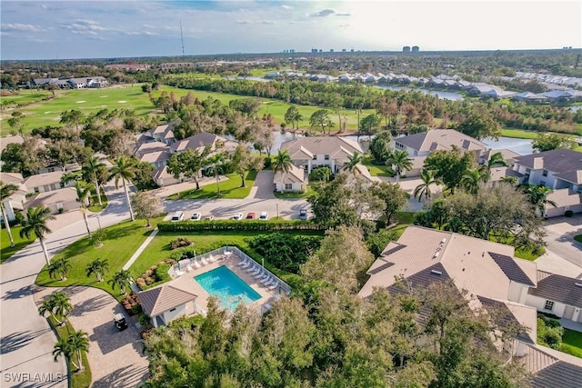 bird's eye view featuring a residential view and view of golf course