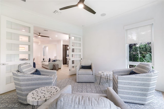 living room featuring ceiling fan