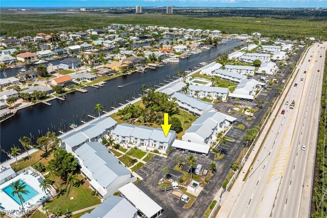 aerial view with a water view