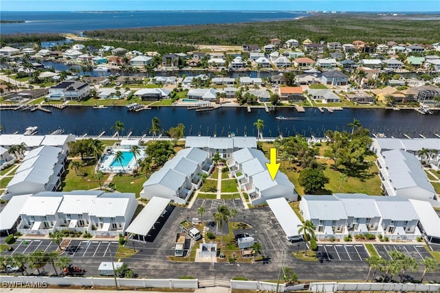 aerial view with a water view