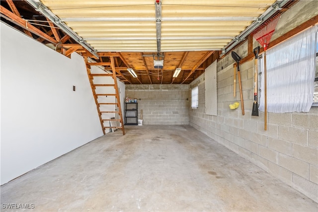 garage with a garage door opener