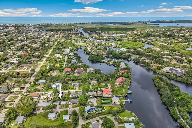 bird's eye view featuring a water view