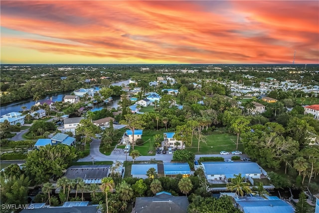 view of aerial view at dusk