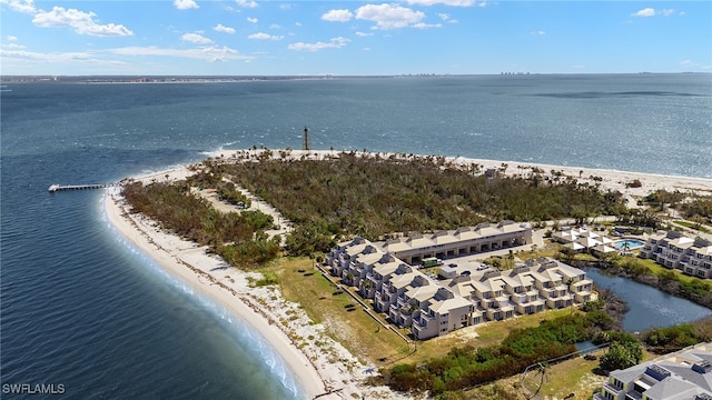 aerial view with a view of the beach and a water view