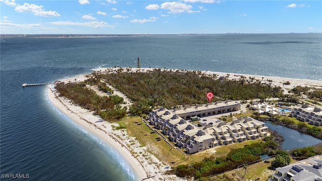 aerial view with a beach view and a water view