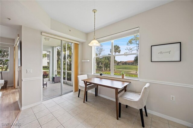 dining area with a wealth of natural light and baseboards