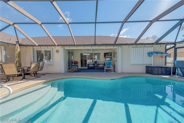 view of pool featuring a patio and a lanai