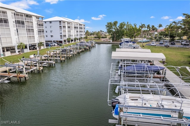 dock area with a water view