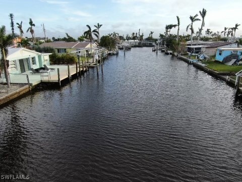 property view of water with a boat dock