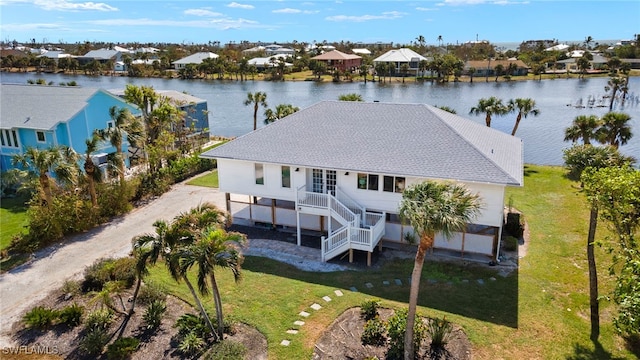 aerial view with a water view