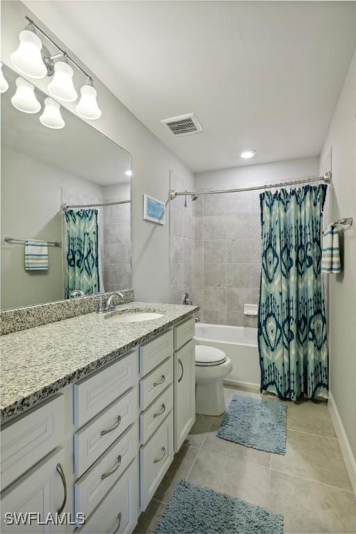 full bathroom featuring toilet, shower / tub combo, and vanity