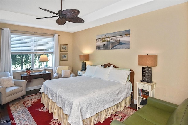 bedroom featuring ceiling fan and wood-type flooring