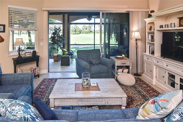view of tiled living room