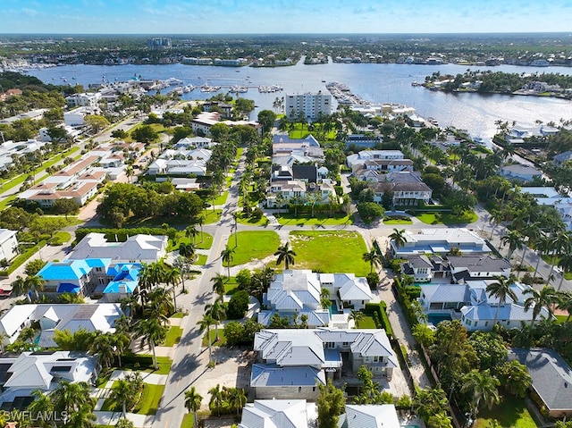 aerial view with a water view