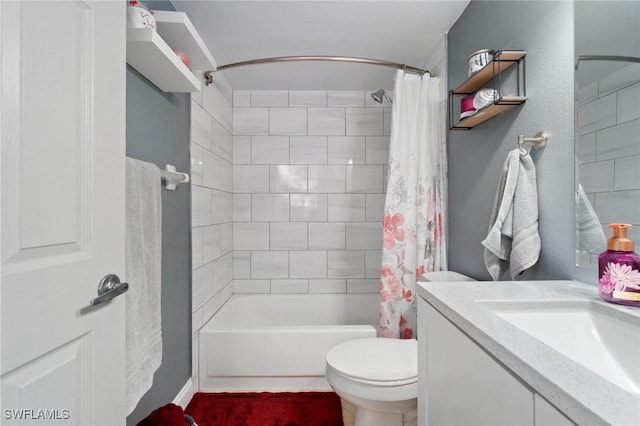 8913 Somerset Blvd, Fort Myers, FL 33919 - bathroom featuring shower / bath combo with shower curtain, vanity, and toilet